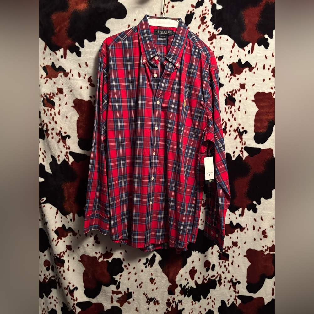 U.S. Polo Assn. Red and Blue Dress Shirt Classic Plaid Design